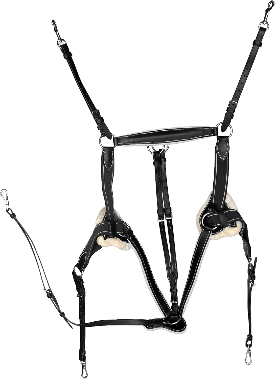 Leather Horse Size 5 Point Elastic Breastplate and Running Attachment with Color Trim (Black with White)