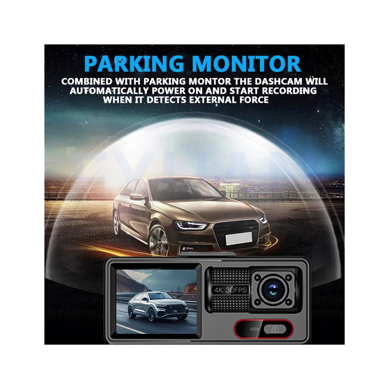 Registratore di guida per auto, registratore panoramico a 360 gradi, schermo intero, dispositivo per visione notturna ad alta definizione e immagini ultra-elevate, fuoristrada