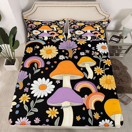 Vista 33 de Erosebridal Juego de sábanas de mariposa azul, tamaño matrimonial, sábanas de hongos y polilla de libélula, sábana encimera de fase lunar, sábana