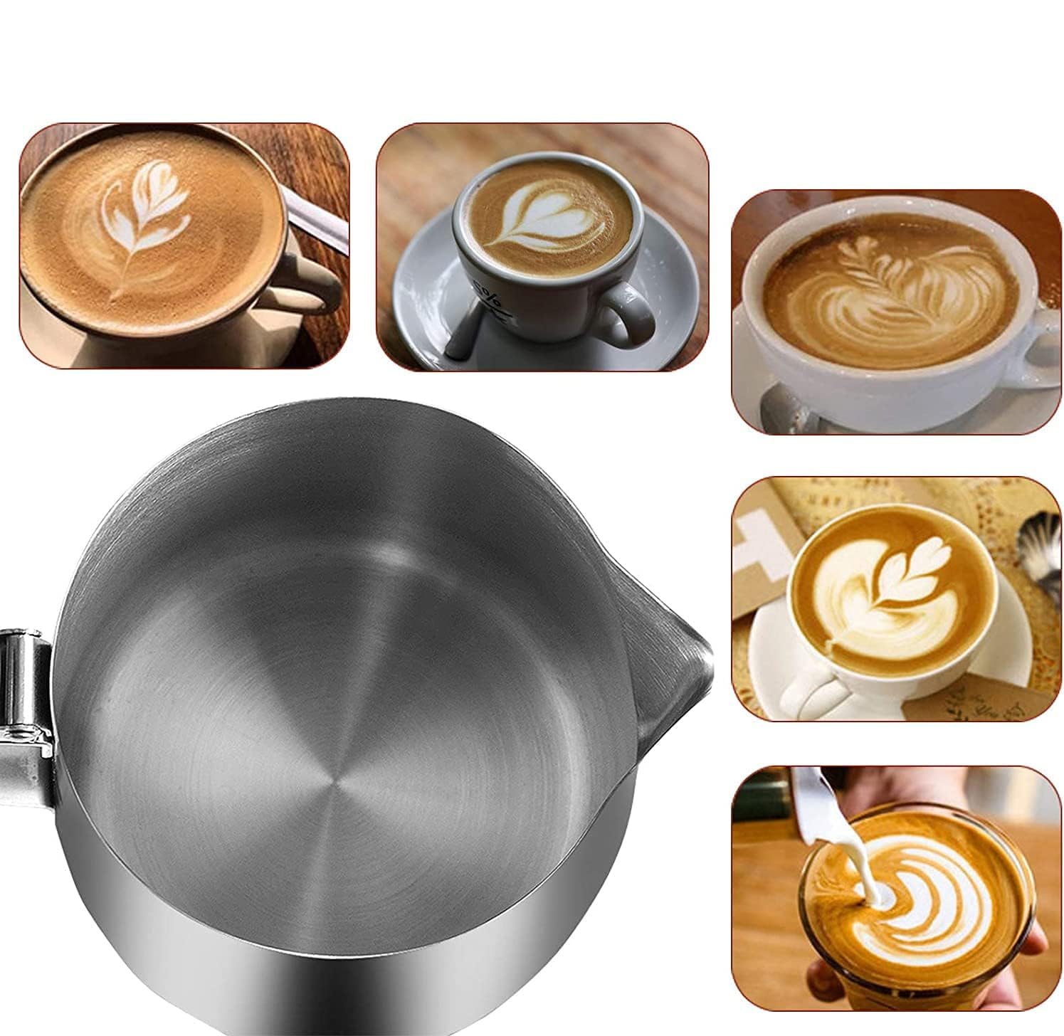 LATRAT Coffee Barista Milchkännchen Edelstahl, Perfekt für die Herstellung von Milchschaum Universalkanne, Milch Aufschäumen für Cappuccino und Latté, Silber 350 ml