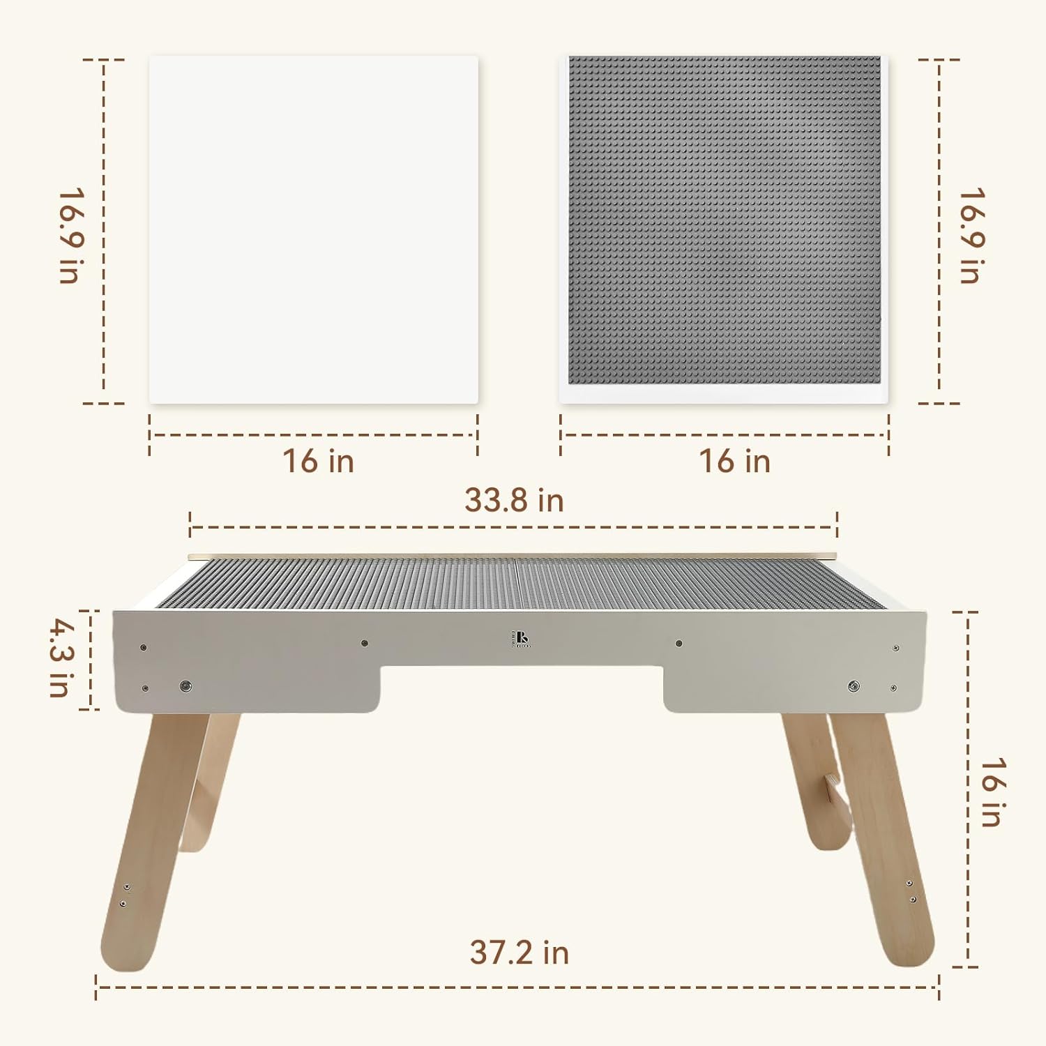 Youuys 3 in 1 Wooden Kids Activity Table & Building Board Compatible with Building Block,Storage Play Table Reversible Top Legs Fold for Easy Under Bed Storage （No Chairs）