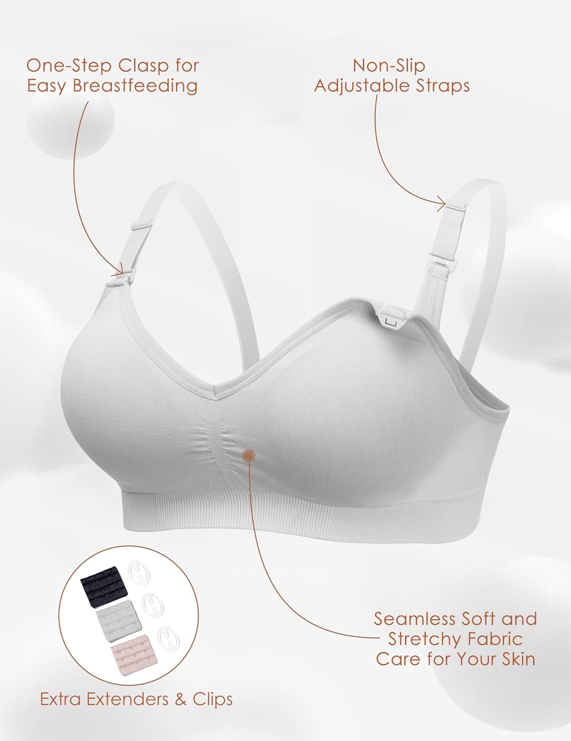HOFISH Maternity Nursing Bras for Breastfeeding, 3 Pack Pregnancy Deep V Neck Wireless Bra with Extenders & Clips - Image 2