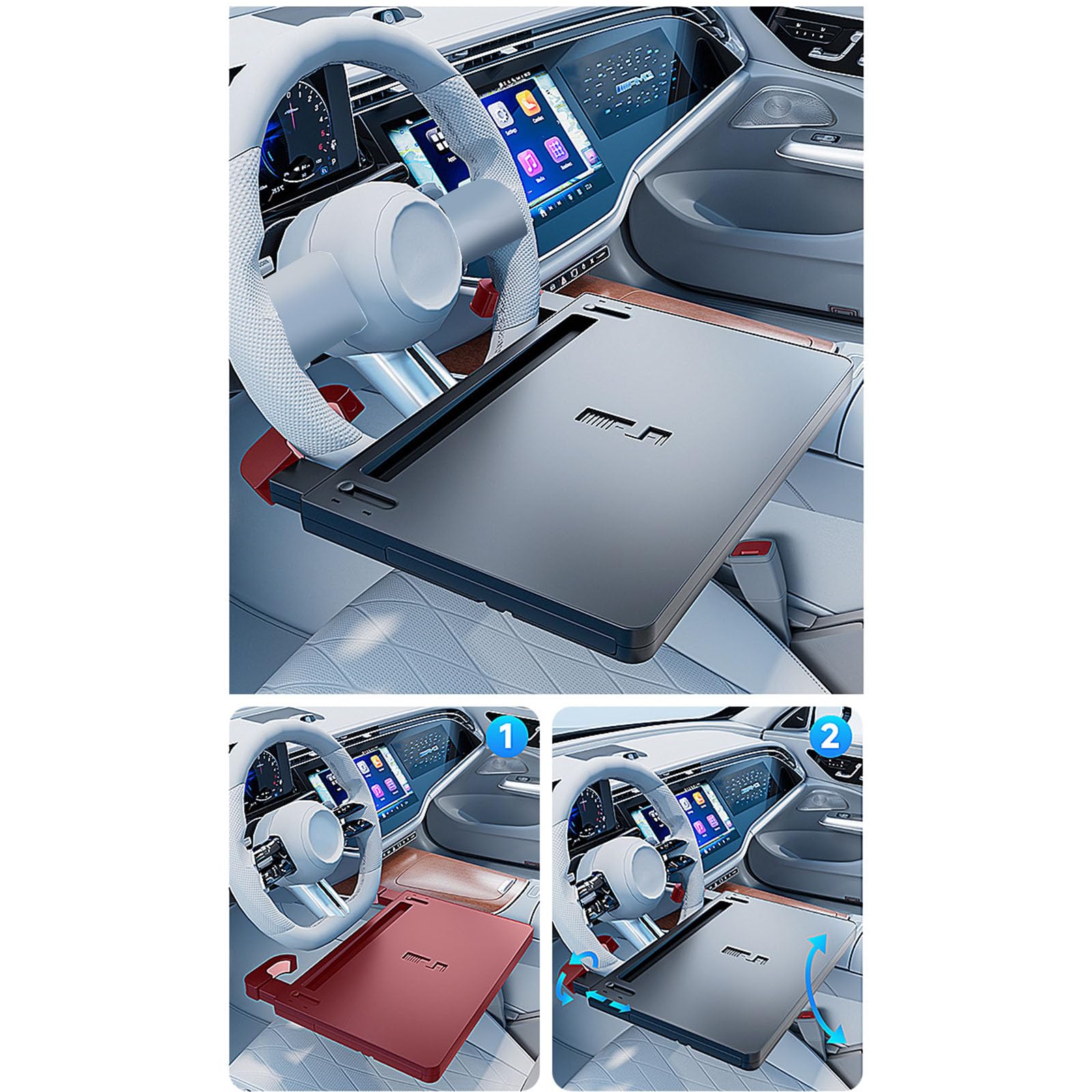 Tavolo pieghevole per auto, strumento di installazione rapida, meno regolabile, angolato, per lavoro, pasti, laptop, libri, viaggi, consolle, scrivania portatile per auto