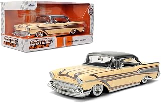 Jada Toys Bigtime Muscle 1:24 1957 Chevy Bel-Air Die-cast Car – Opening Doors, Hood, Trunk, Rubber Tires(Glossy Beige)