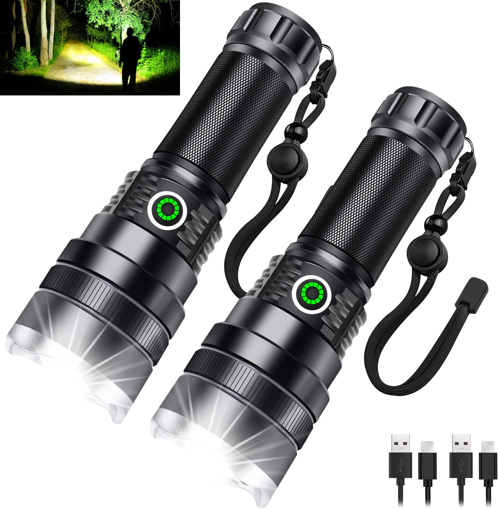 Flashlights 100000 High Lumens 2Pack, Super Bright LED Flashlight ...