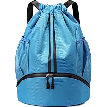 JELUTAR Drawstring Backpack Gym Bag with Shoes Compartment, Sky Blue
