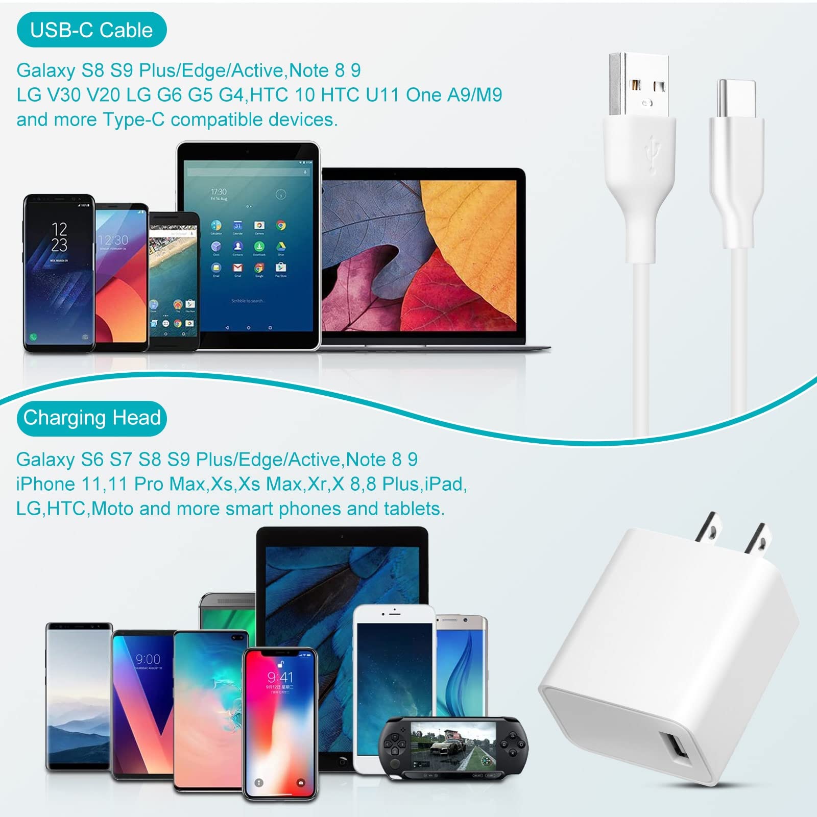 15W Quick Charge Wall Charger With 4ft USB-C Cable - UL Certified Fast Charging Adapter For Phones & Devices