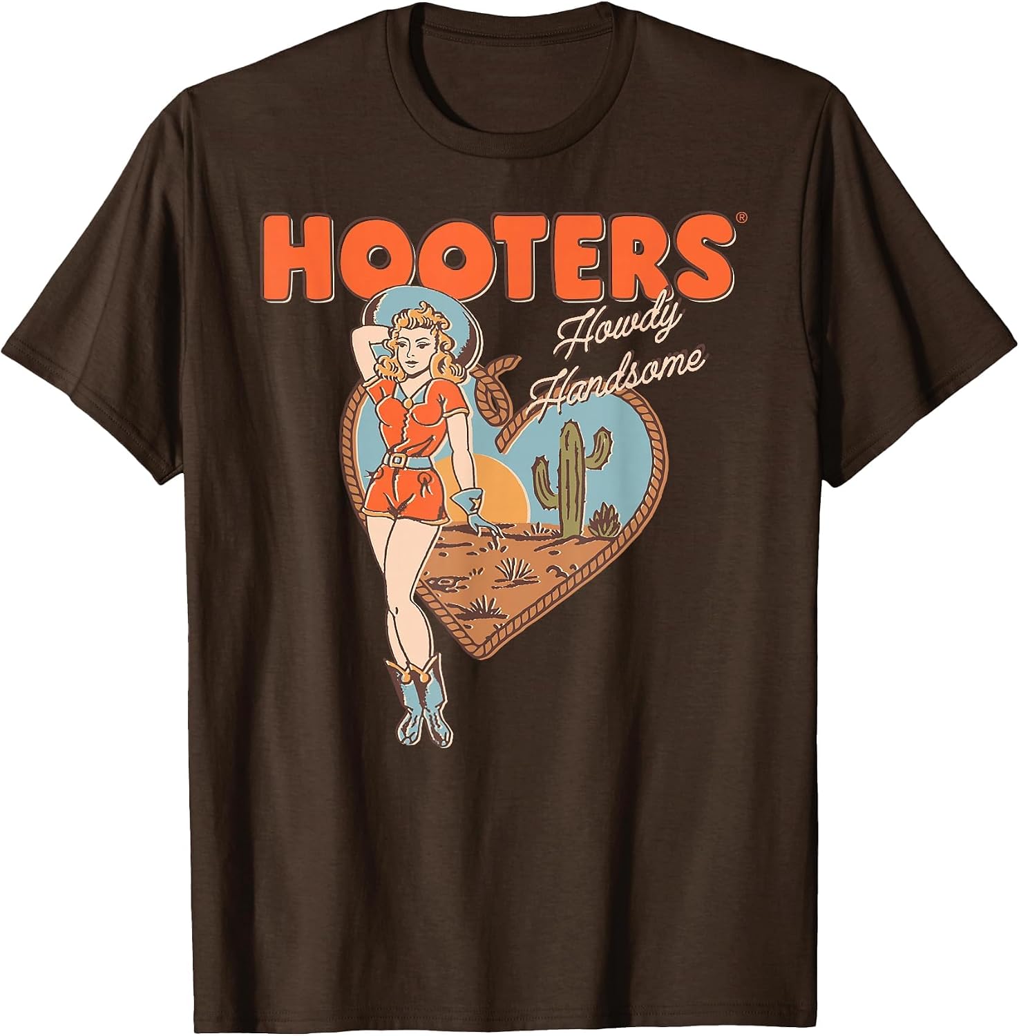 Hooters Western Cowgirl Pinup Girl Howdy Handsome Funny T-Shirt