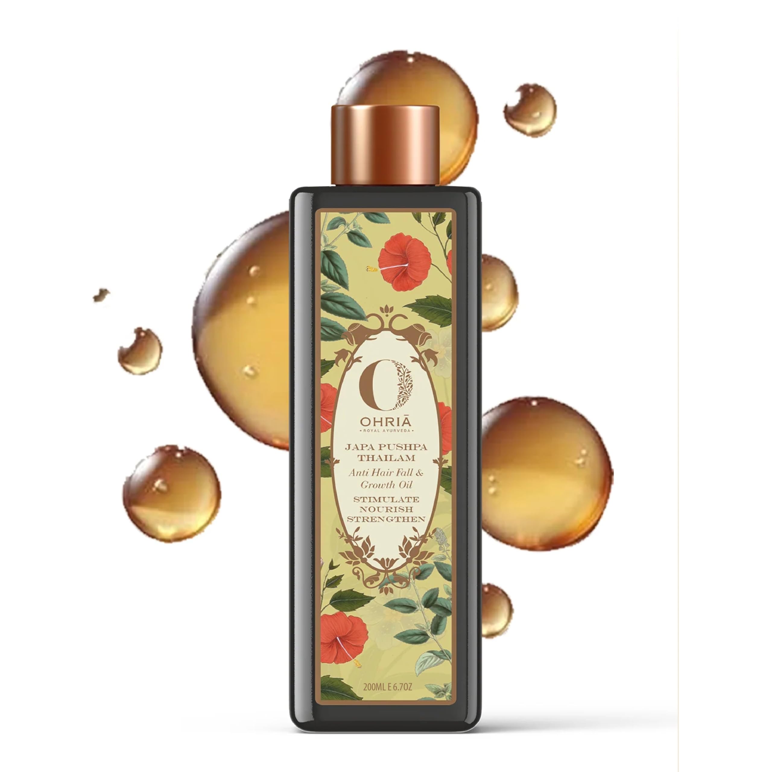 Ohria Ayurveda Japa Pushpa Thailam Neelibringadi Hair Oil | Anti Hair Fall & Growth Oil, Stimulate, Nourish & Strengthen - 200ml