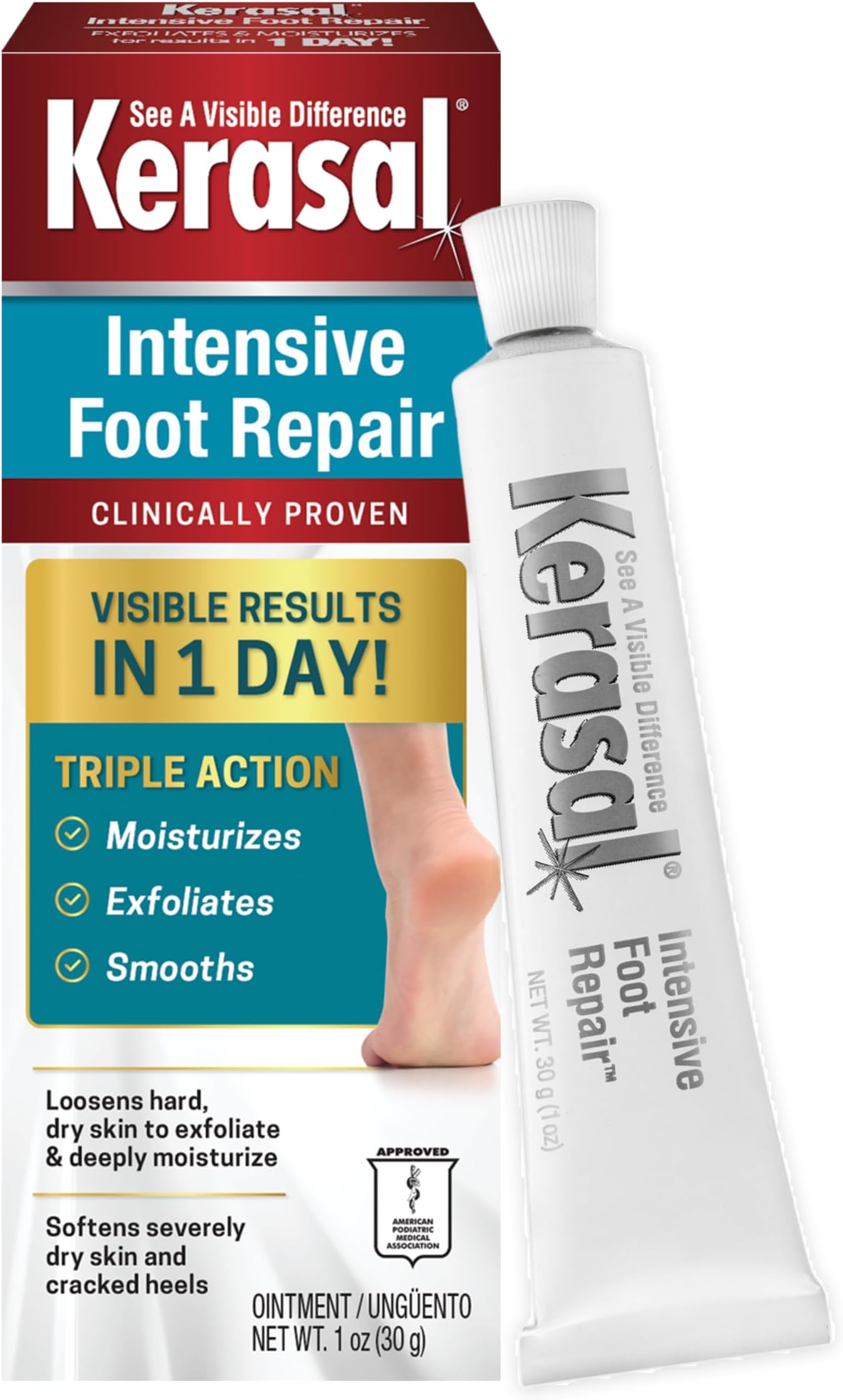 Kerasal Intensive Foot Repair, Skin Healing Ointment for Cracked Heels and Dry Feet, 1 Oz