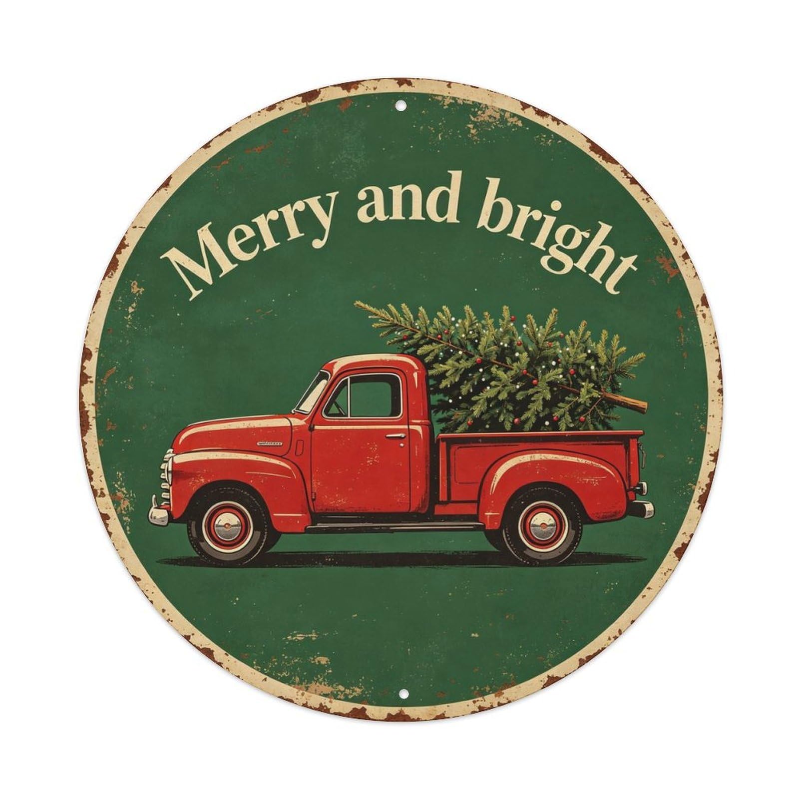Vintage_red_truck_christmas Metal Tin Sign Plaque