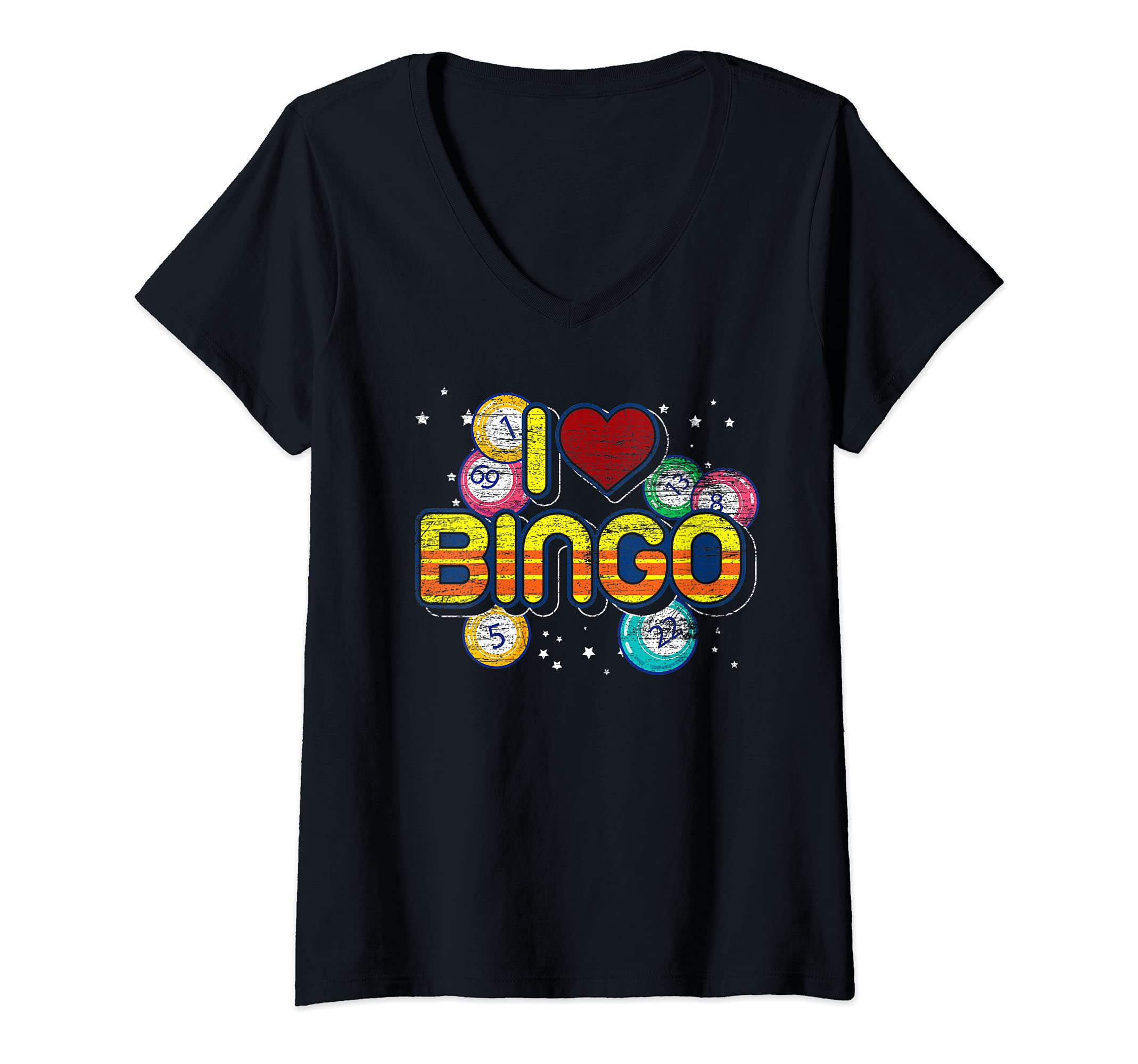Womens Lucky Bingo Player Gift Bingo Winner Lottery I Love Bingo V-Neck T-Shirt