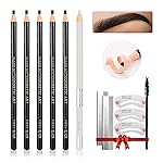 LSxia Waterproof Eye-Brows Pen-cil Set, Pull Cord Peel-off Eyebrow Pencil Microblading Eyebrow Pen Supplies Kit, White Eye-Liner Pencil and Eyebrows Tool Tattoo Makeup For Marking (5+1 Black)