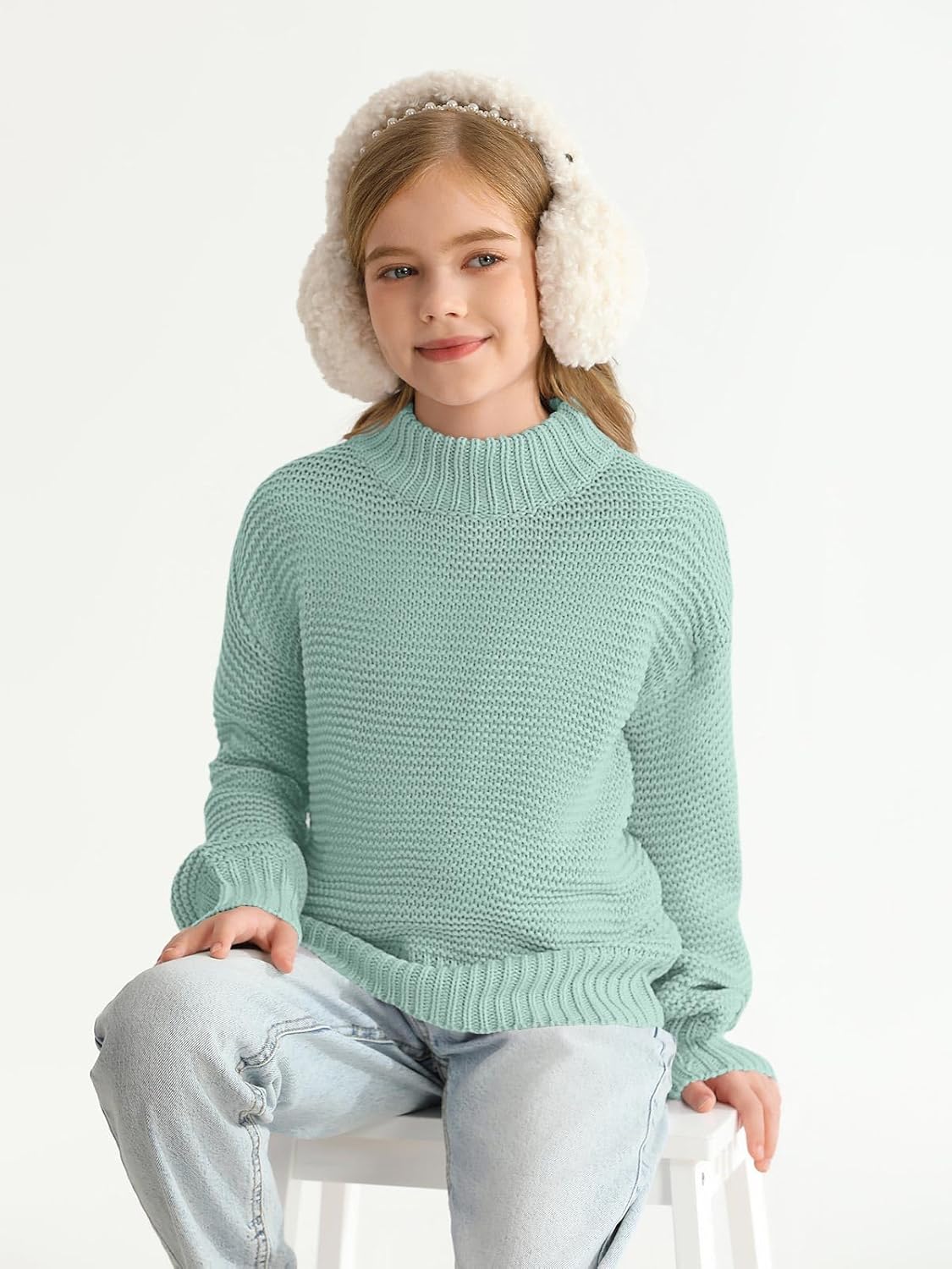 Imily Bela Girls Mock Neck Pullover Sweaters Casual Long Sleeve Knit Jumper Tops - Image 5