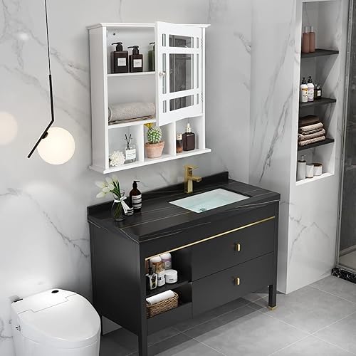 Vista 11 de GOFLAME Botiquín de baño con espejo, organizador de almacenamiento colgante montado en la pared con estante ajustable, gabinete de almacenamiento