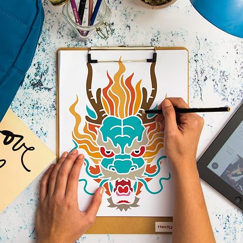 Miniatura 7 de FINGERINSPIRE Plantilla de plantilla de dragón de 8.3 x 11.7 pulgadas, plantilla de dragón oriental asiático, plantilla de plástico con patrón de