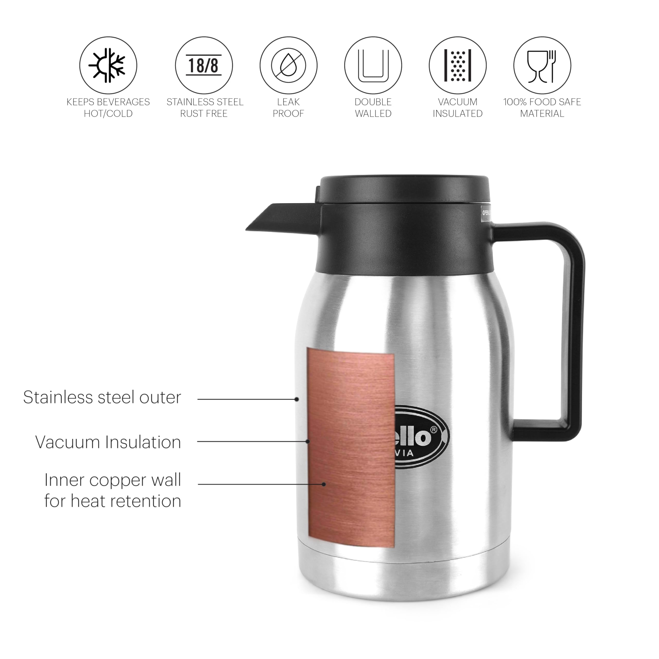 Cello Livia Stainless Steel Carafe, 500ml, Silver - Image 5 thumbnail