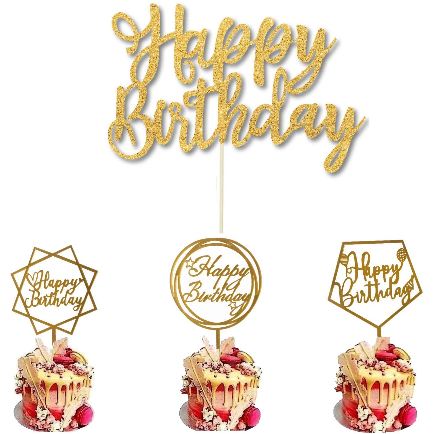 4 Pack Happy Birthday Cake Topper Acrylic, Birthday Cake Topper