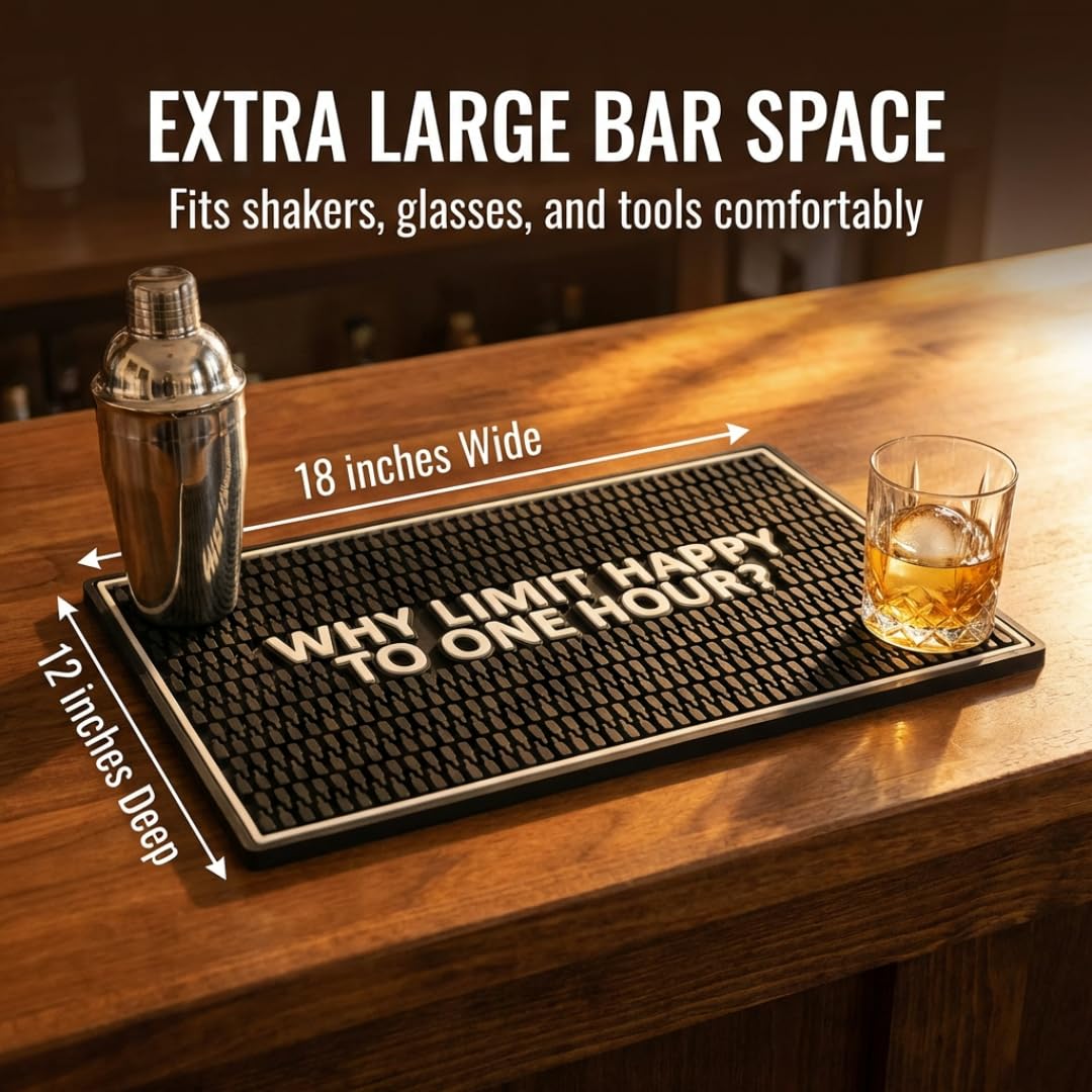 Why Limit Happy To One Hour? Bar Mat - Extra Large Rectangular Bar Mat Spill Drip Mat -12" x 18" — Amazon image 2