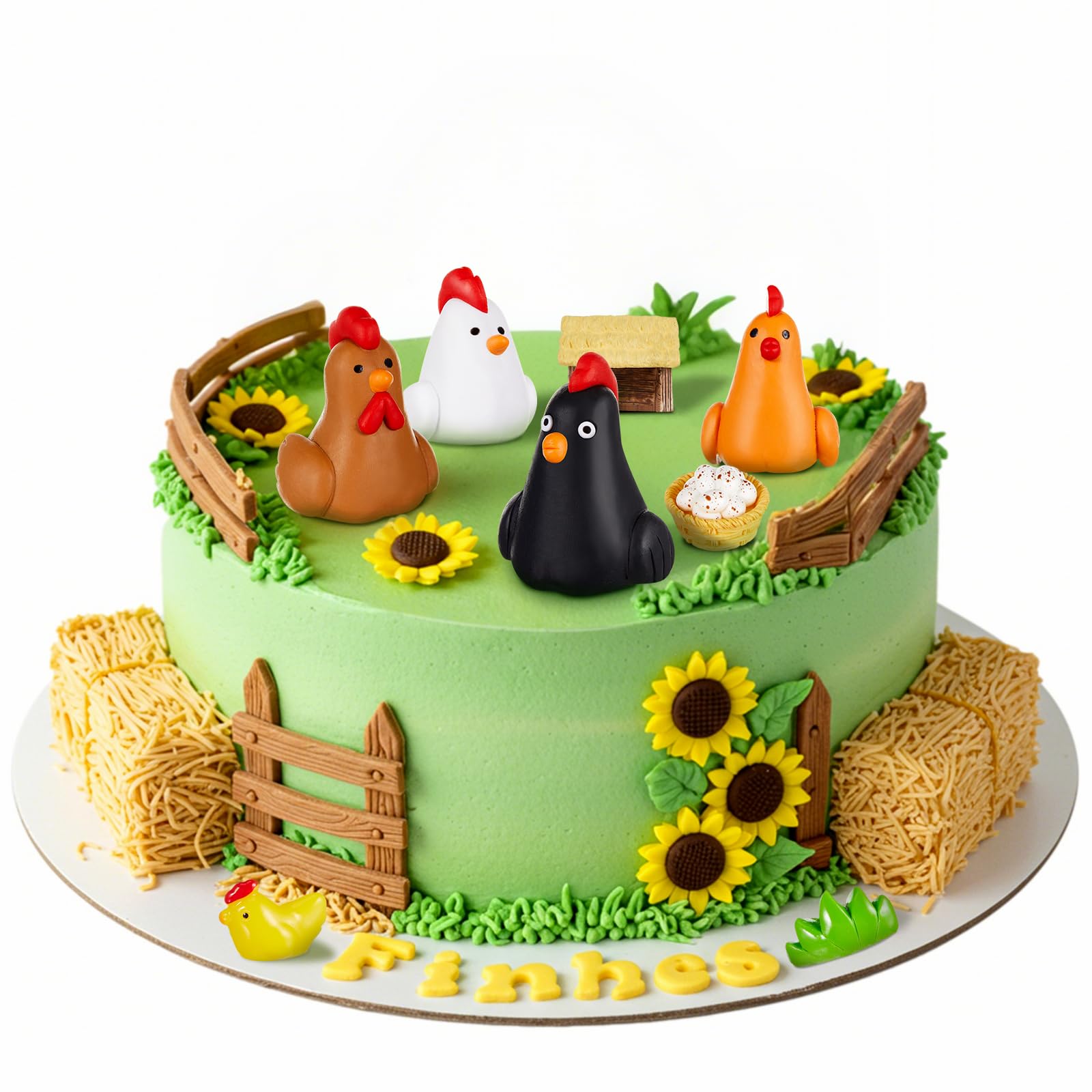 Leinuosen 18 Pcs Chicken Cake Decorations Chicken Birthday Cake Topper Coop Hen Rooster Egg Nest Grass Farm Animal Birthday Party Decorations for Chick Themed Baby Shower Supplies