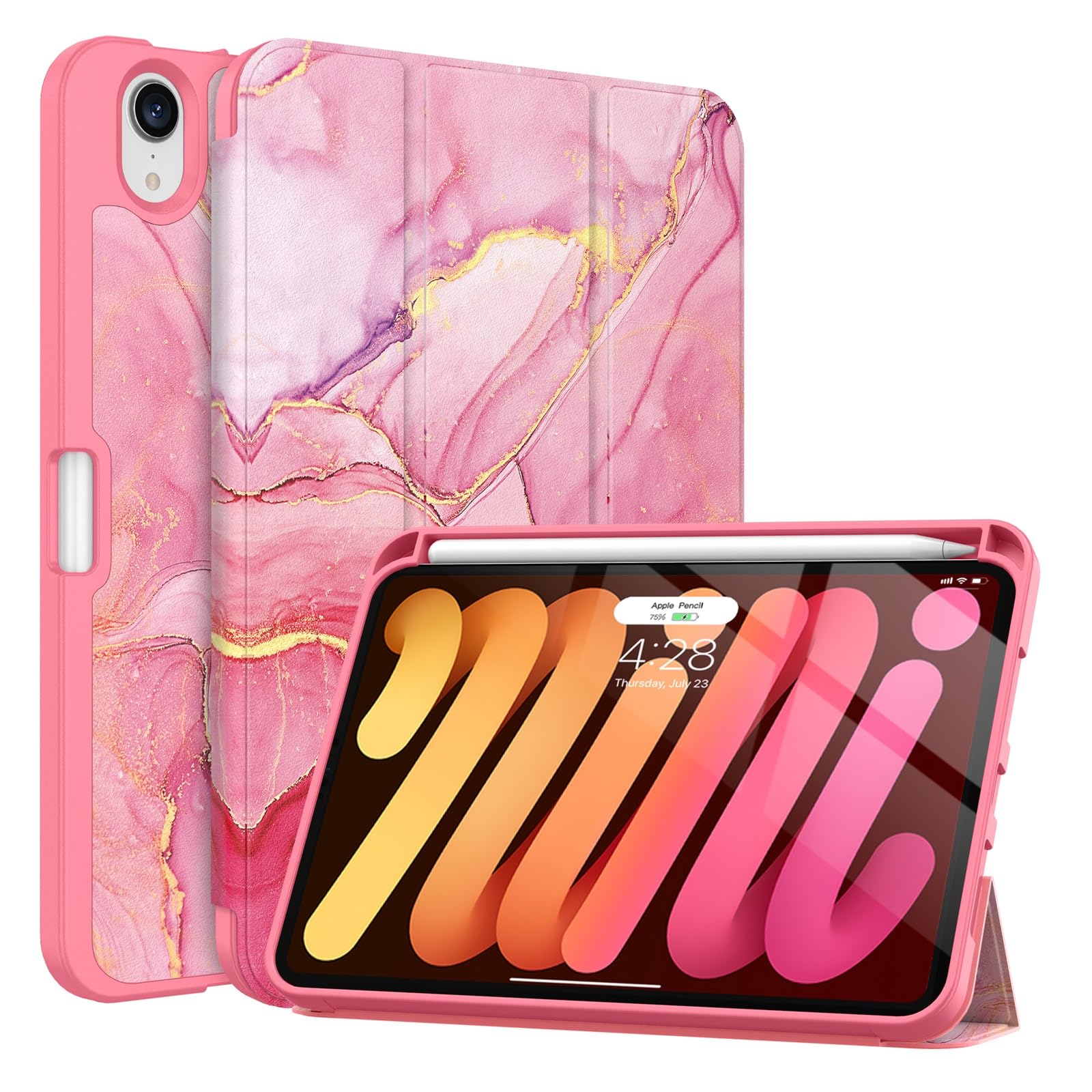 Soke Case for iPad mini 7(A17 Pro) 2024/iPad Mini 6 2021 8.3 inch with Pencil Holder-[Pencil Charging + Auto Wake/Sleep], Soft TPU Back Cover for iPad