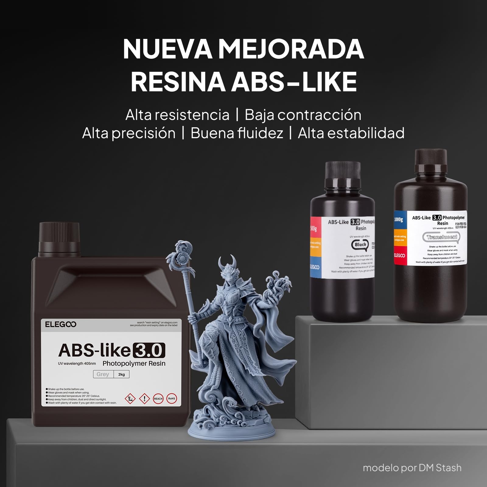 ELEGOO Resina ABS-Like 3.0 per Stampante 3D, Resina Fotopolimerica a Polimerizzazione UV 405 nm per Stampa 3D LCD/DLP, Grigio 3000g