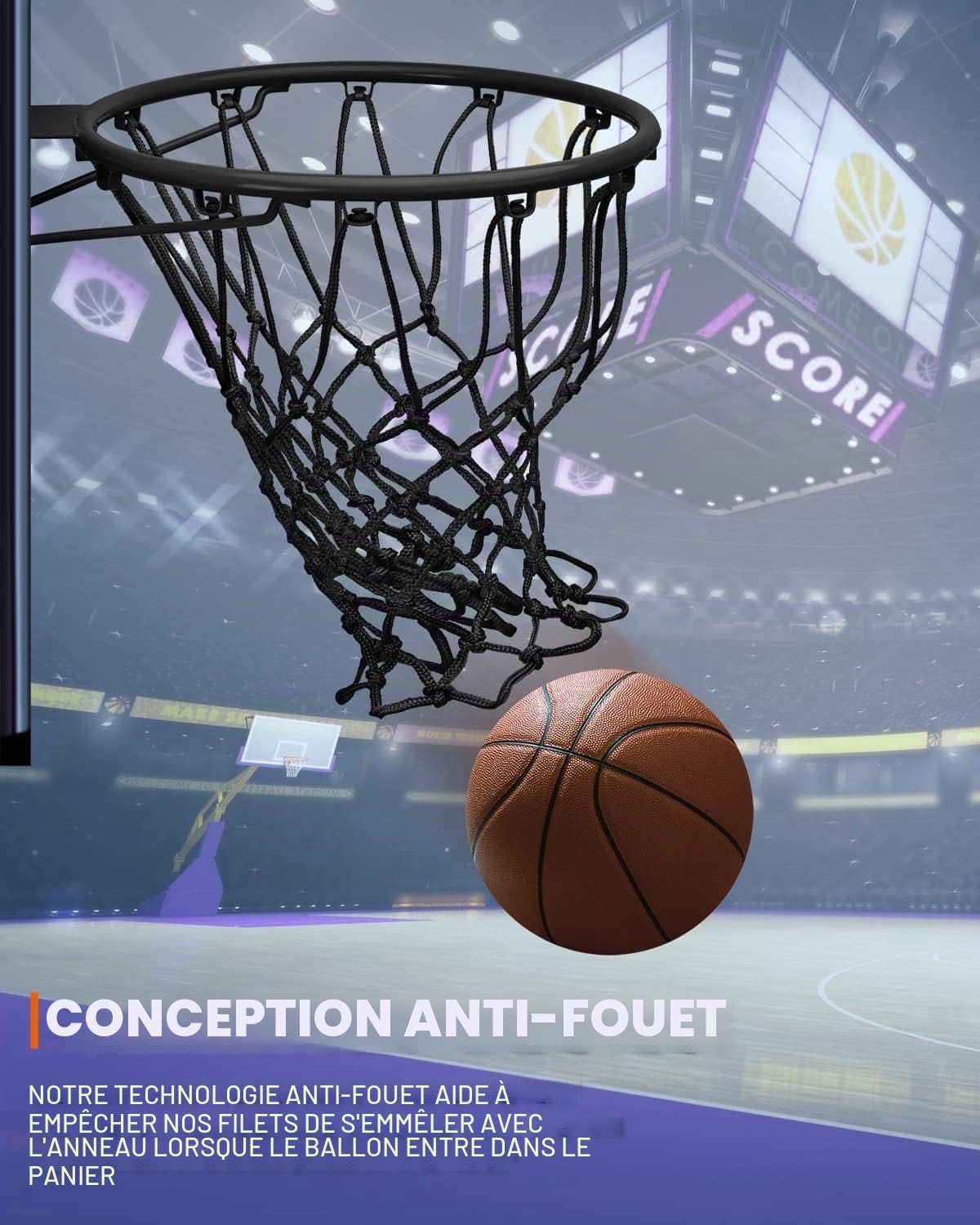 Filet de Basket-Ball de Rechange très résistant, qualité Professionnelle sur Terrain, s'adapte à la Jante Standard extérieure et intérieure, Anti-Fouet Toutes Saisons