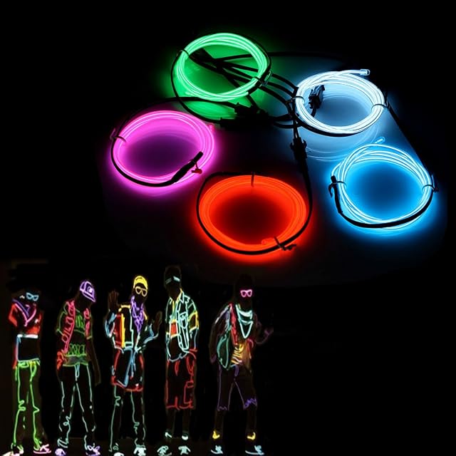 El Wires,AUDEW 5x1M Neon Lights Glowing Strobing Dance Party Costume Decor Light Flexible EL Rope Neon Sign Waterproof LED Strip with Controller Indoor/Outdoor Decorations