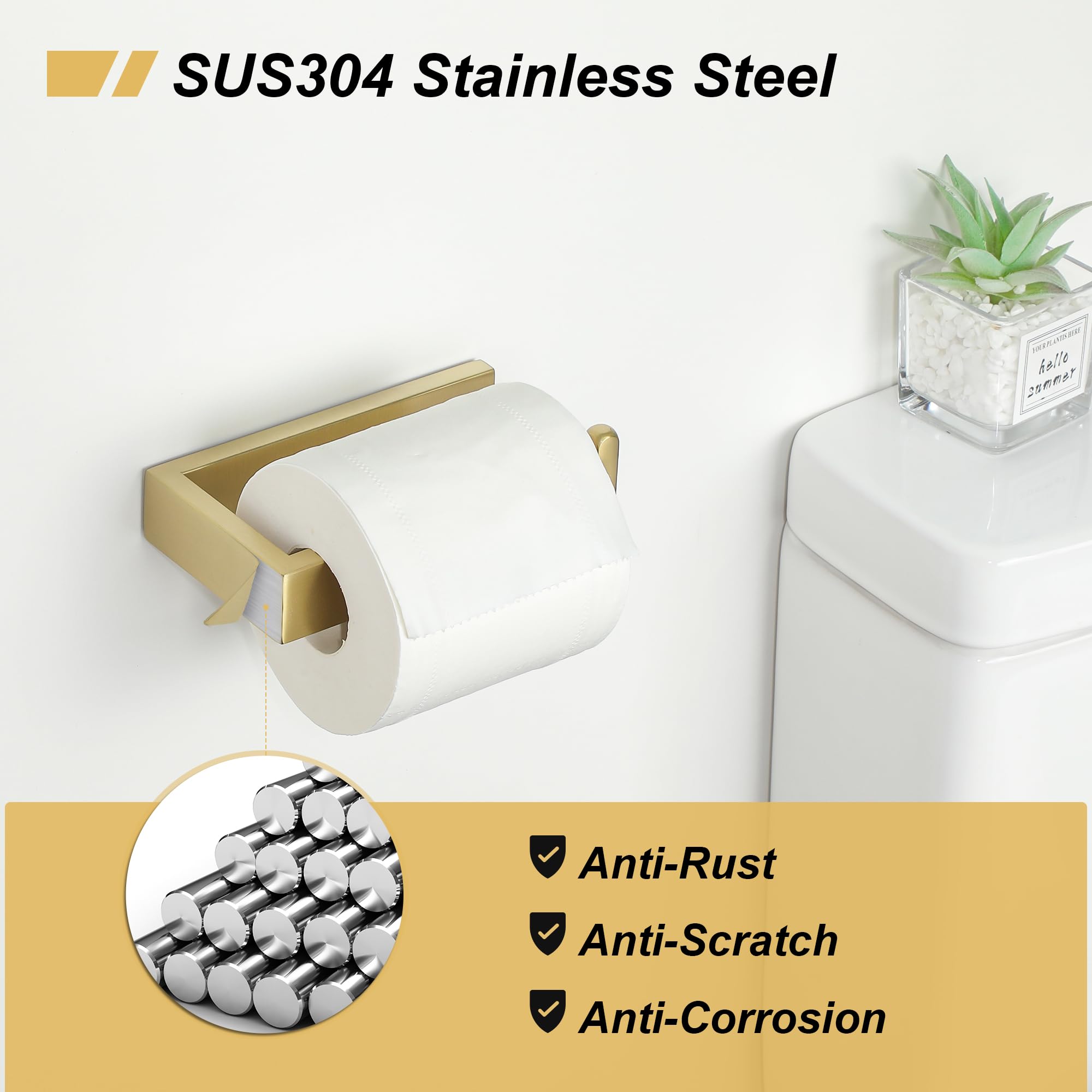 SAYAYO Toilet Roll Holder Wall Mounted Brushed Gold Toilet Paper Holder for Bathroom Kitchen SUS304 Stainless Steel Square Design - Image 2