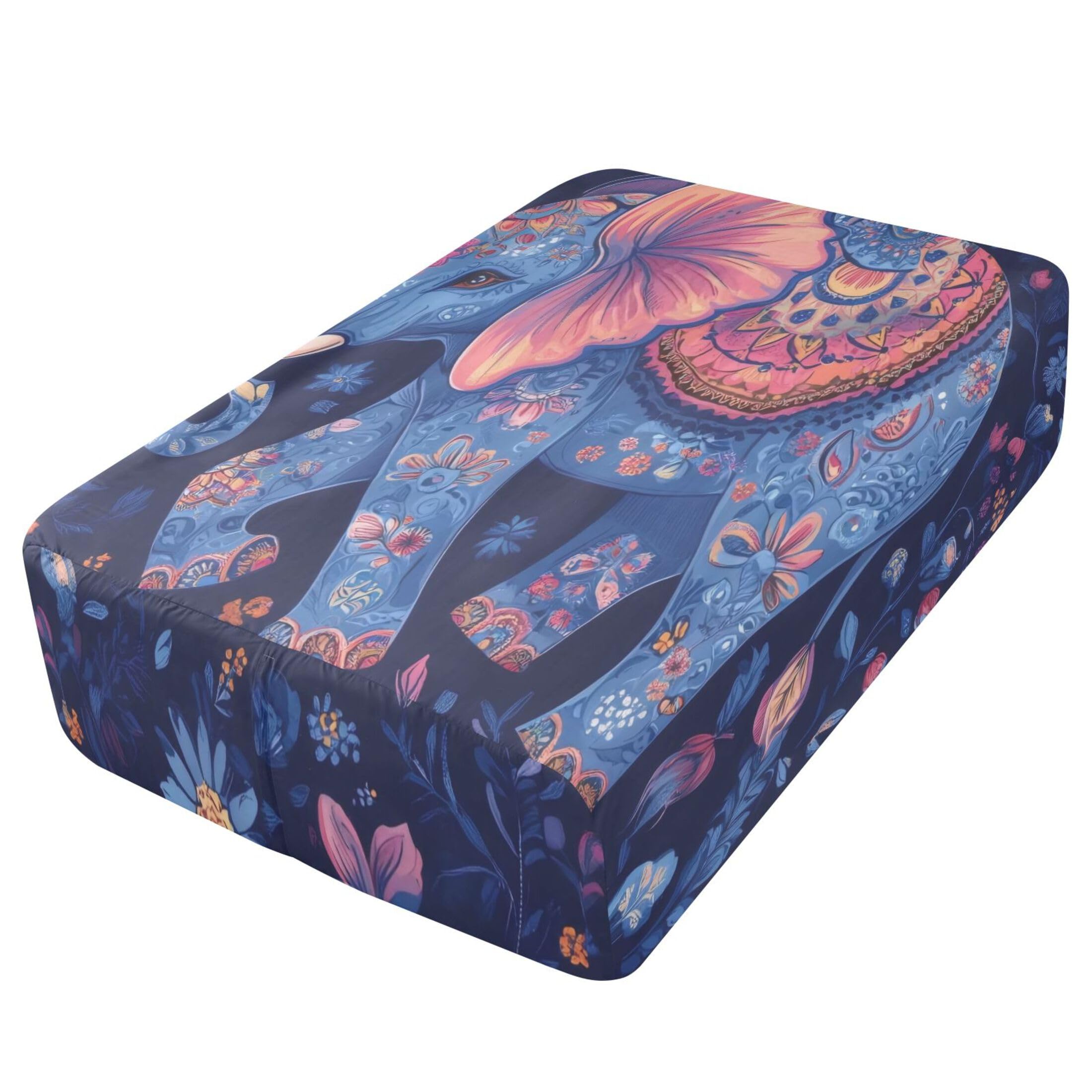 Sábana bajera ajustable de tamaño individual con estampado de elefante de cachemira colorida para colchón de aire, bolsillo extra profundo de 24 pulgadas, funda suave y transpirable con