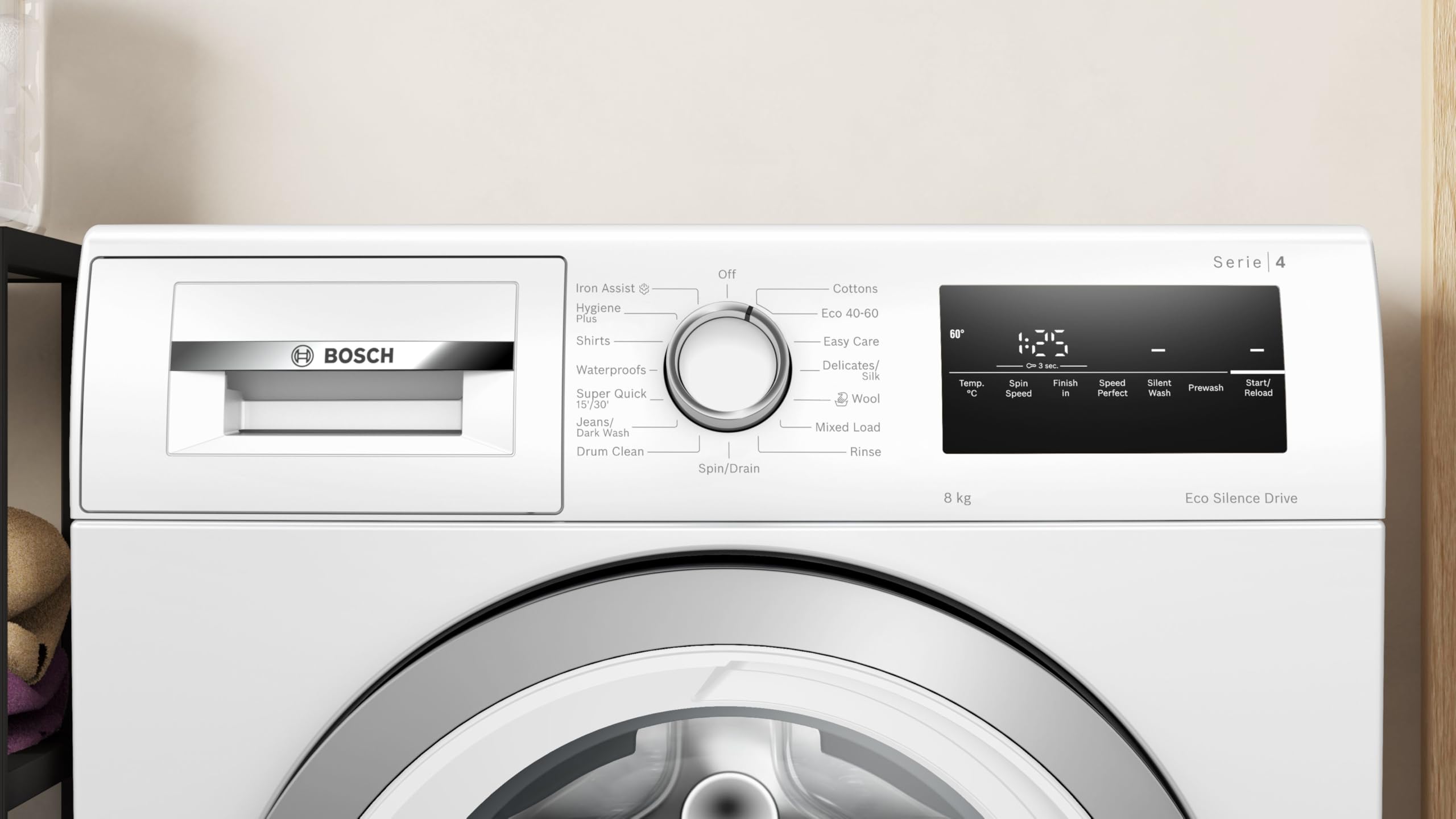 Bosch WAN28258GB Series 4, Free-Standing Washing Machine, A Rated, Front Loader, 8 kg, 1400 rpm, Iron Assist, White — view 12