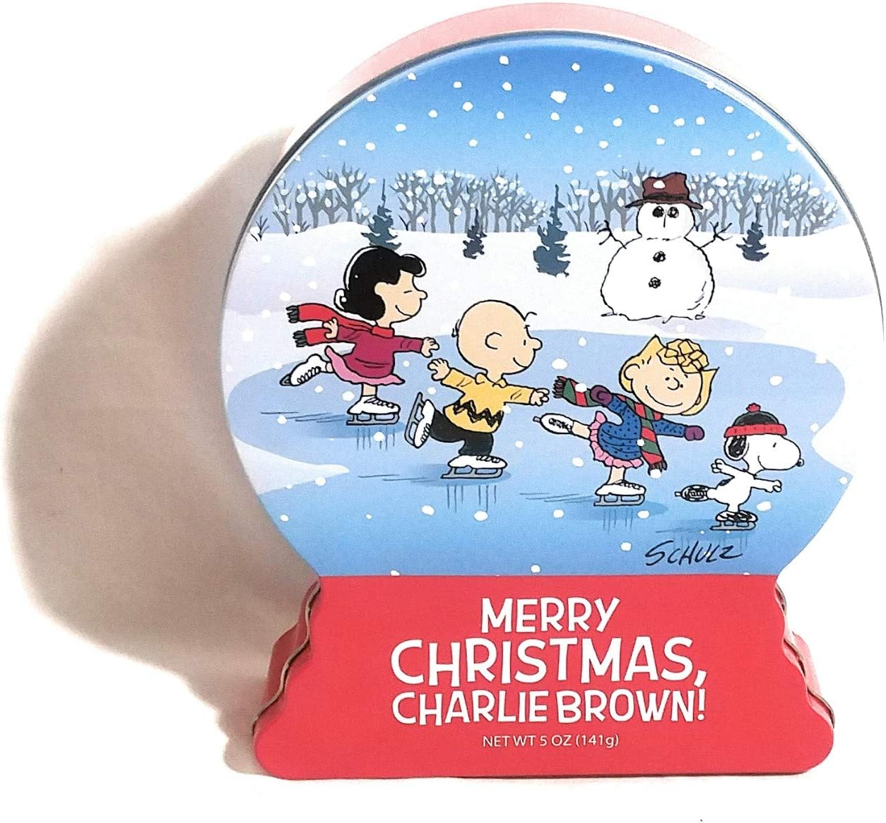 Merry Christmas Snow Globe Shaped Tin with Shortbread Cookies Charlie Brown