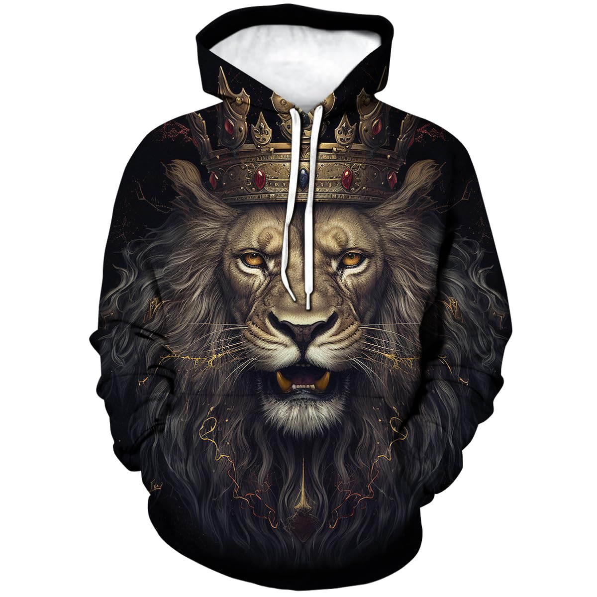 TiwBski Lion Pattern Hoodie for Men Novelty Animal Print Sweatshirt Hooded Pullover, Black1, Small