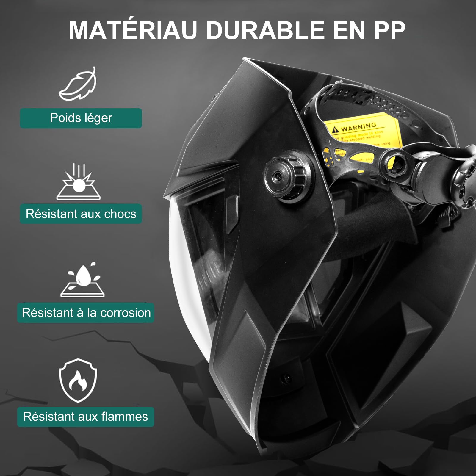 HYCHIKA Masque de Soudure Auto Darkening - Large Vue 10x9cm Casque de Soudure, Masque de Soudure Solaire et alimenté par Batterie, 4 capteurs Haut de Gamme Large Abat-Jour 4/5-9/9-13 Cap de Soudure
