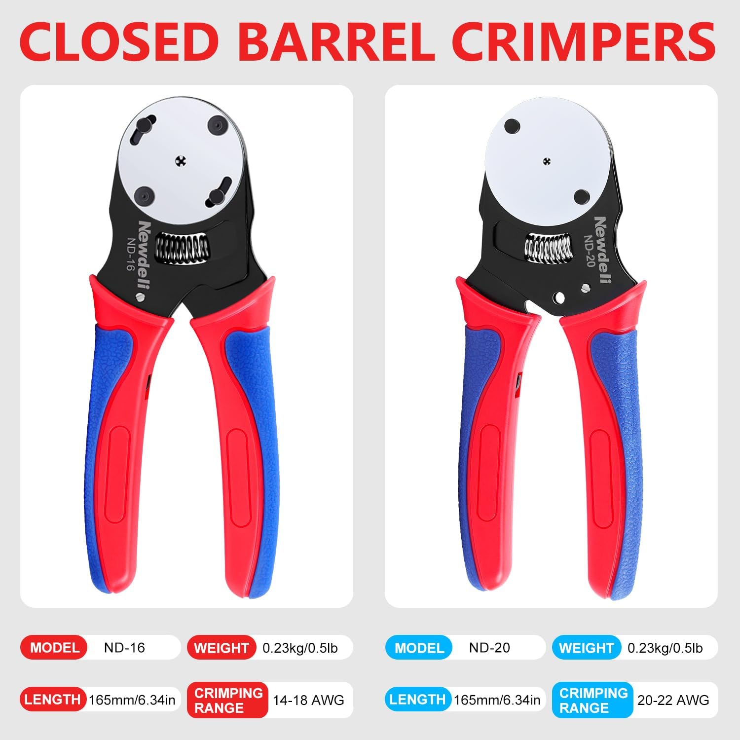 Newdeli Deutsch Crimp Tool Kit 8Pcs Deutsch Connector Tool Molex Crimper Close Barrel & Open Barrel Crimpers with Deutsch Pin Removal Tool for Deutsch Connectors and Delphi Molex Terminals