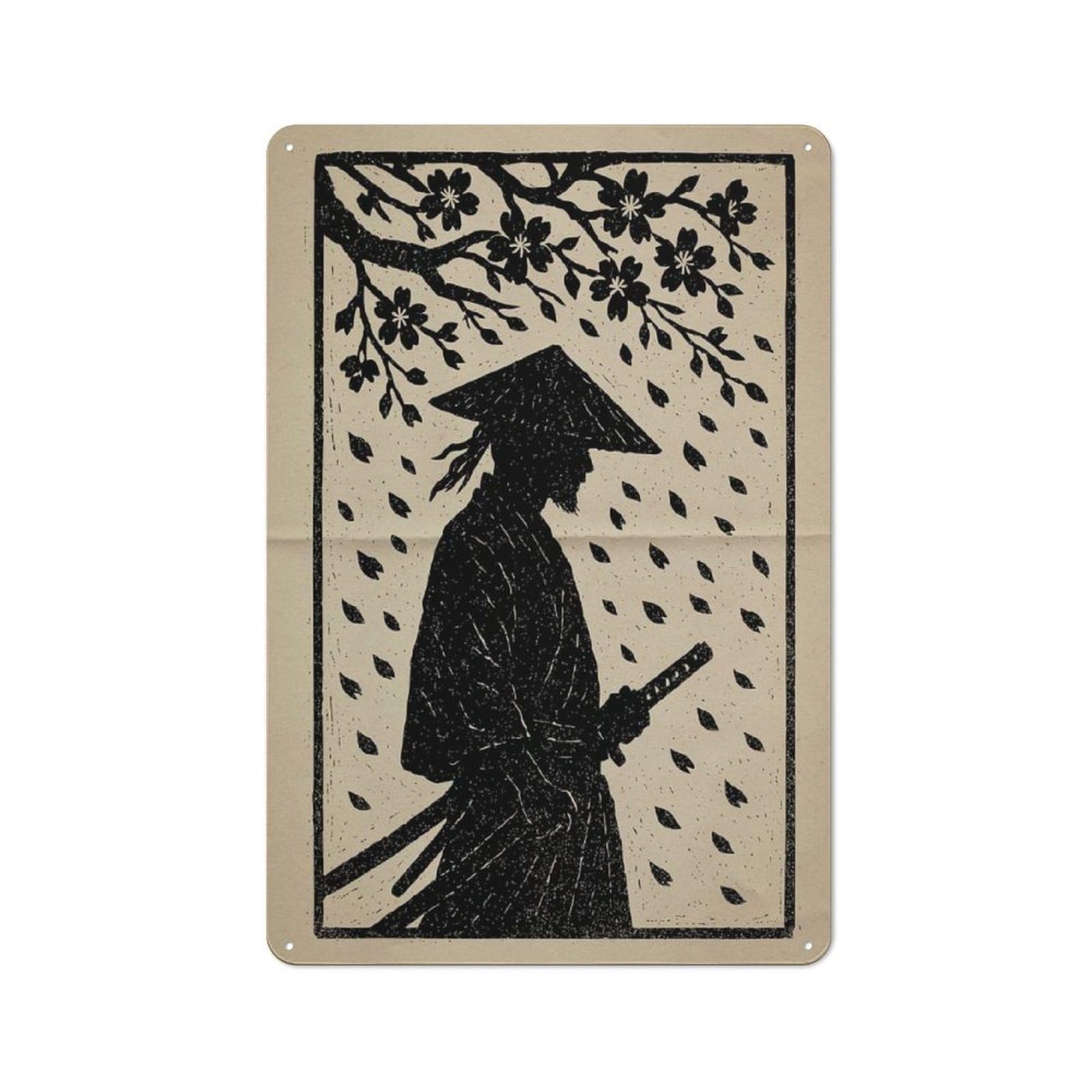 For Living Room Or Hallway, Cherry Blossom Ronin Retro Metal Plaque 30x20cm, for A Newly Furnished Living Room And Hallway