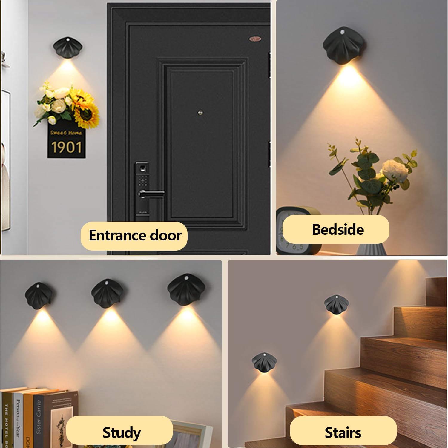 Sensor Night Light Luce notturna a conchiglia Luce notturna ricaricabile da parete USB Luce notturna dimmerabile con sensore di movimento per scale, camera da letto (white, 4)