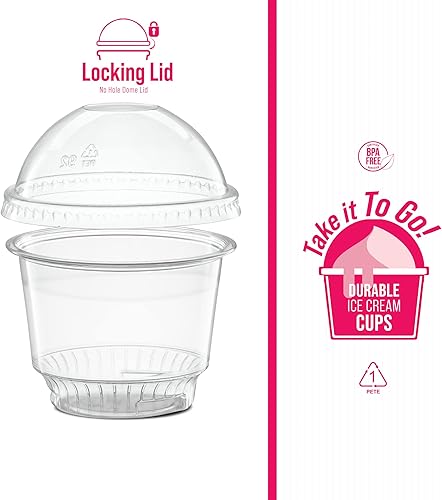 Miniatura 5 de Vasos de postre de plástico transparente de 8 onzas con tapas de cúpula sin agujero, 50 juegos de cuencos desechables para helados, parfait,