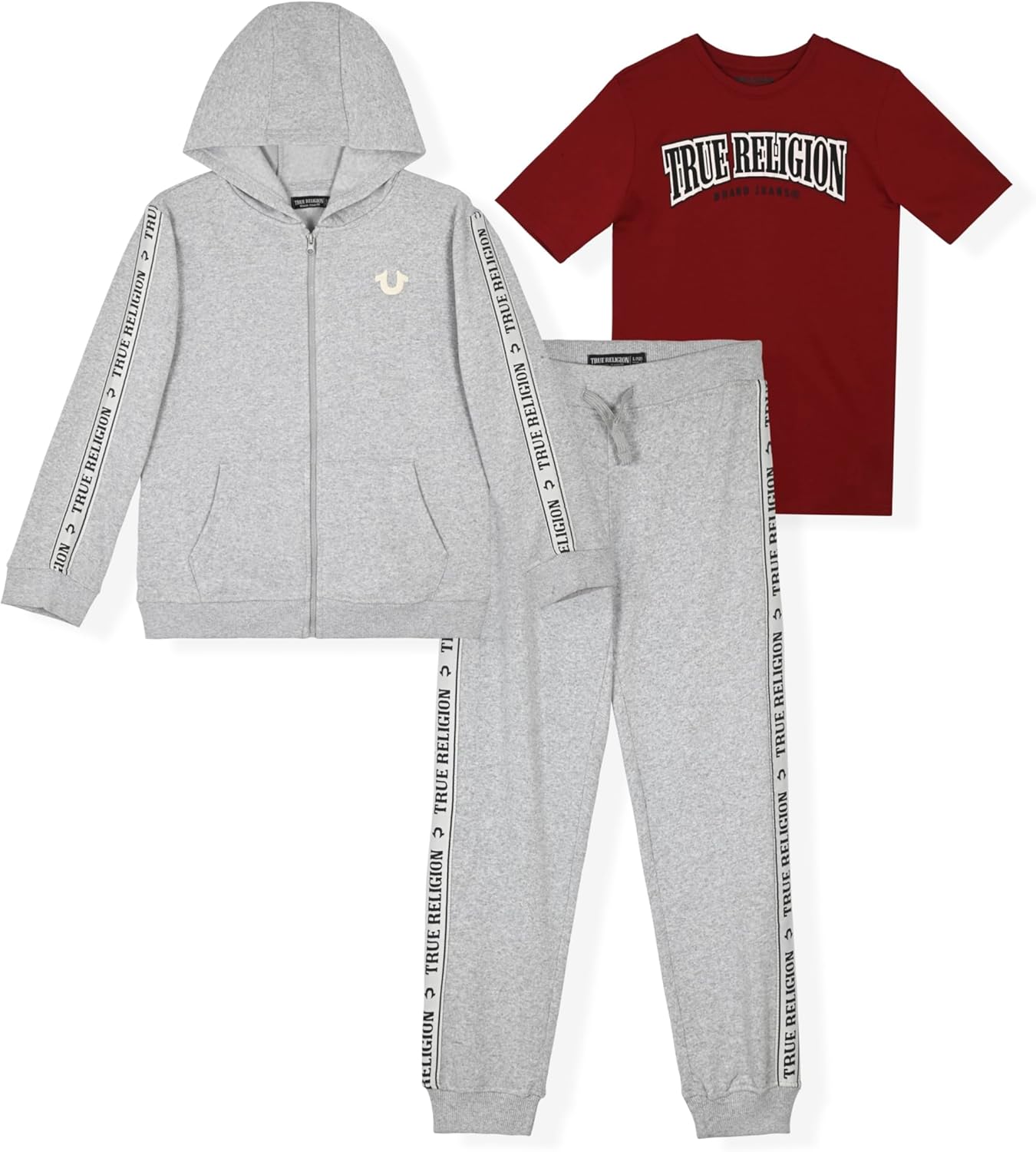 True Religion Boys 3 Piece Fleece Jogger Sets – Complete Hoodie, Tee & Sweatpants Outfit for Everyday Style