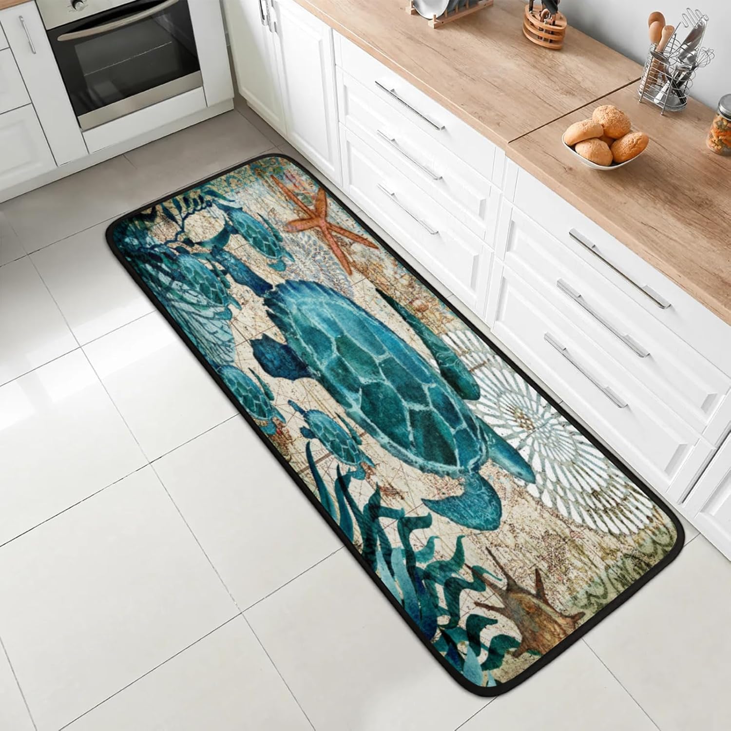 Washable Rug for Living Room Vintage Turtle Soft Non Slip Runner Hallway Carpet with Rubber Backing for Kitchen Bedroom Entryway, 2x6