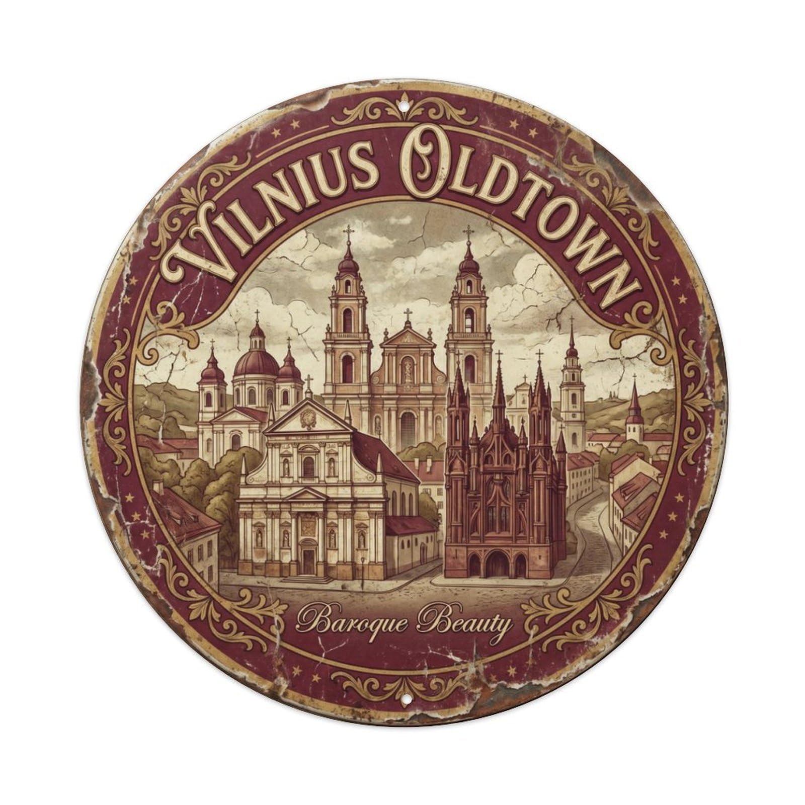 Quarter Baroque Library Neighborhood Metal Tin Sign Plaque Wall Decor for Cafe, Club Bar, Office, Home Garden Round Metal Poster 8x8Inch