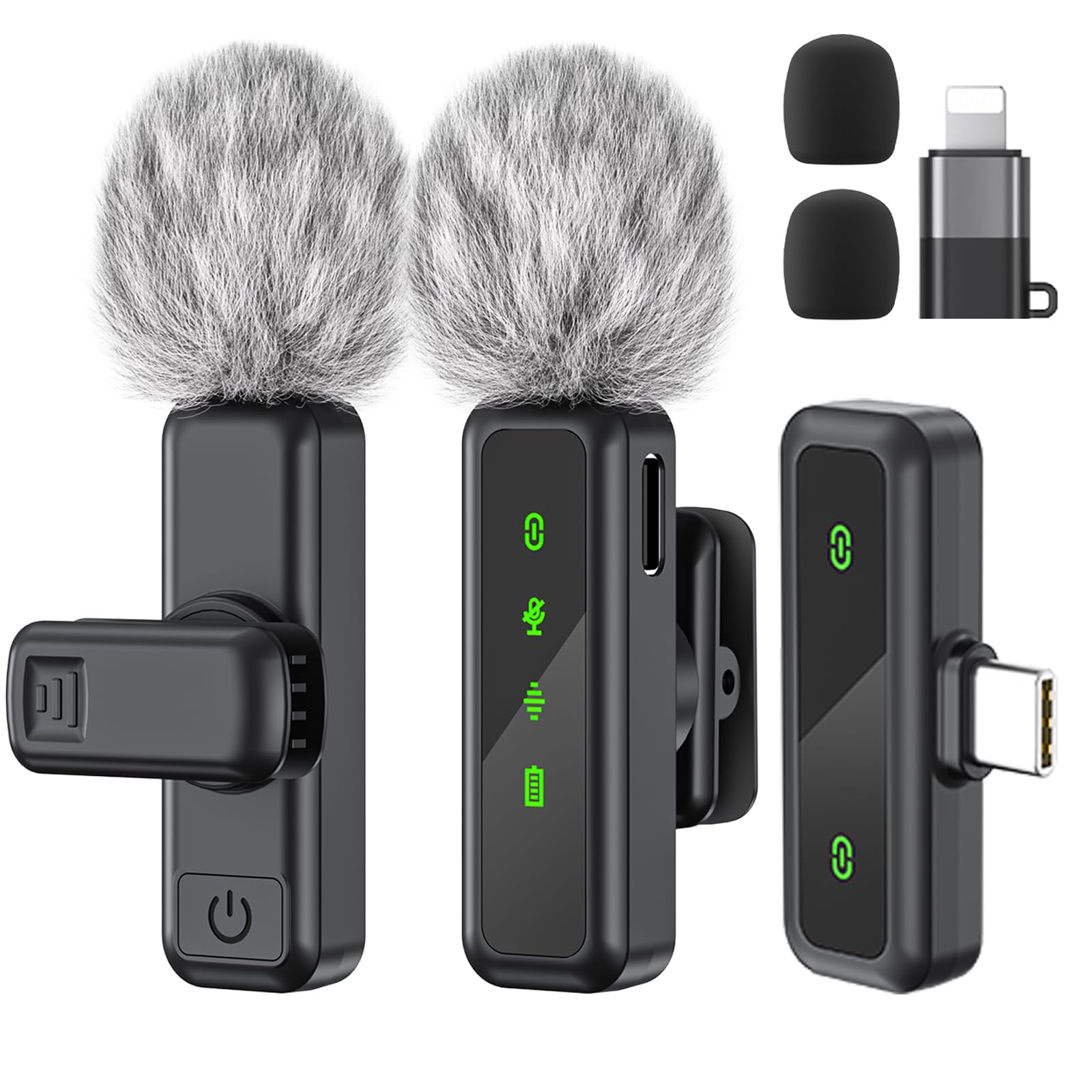 Mini Microphone, Lavalier Wireless Microphone for iPhone, iPad and Android Phone, Pack of 2 LED Mini Microphone, Plug and Play Noise Cancelling Microphone for Video Recording, YouTube, TikTok