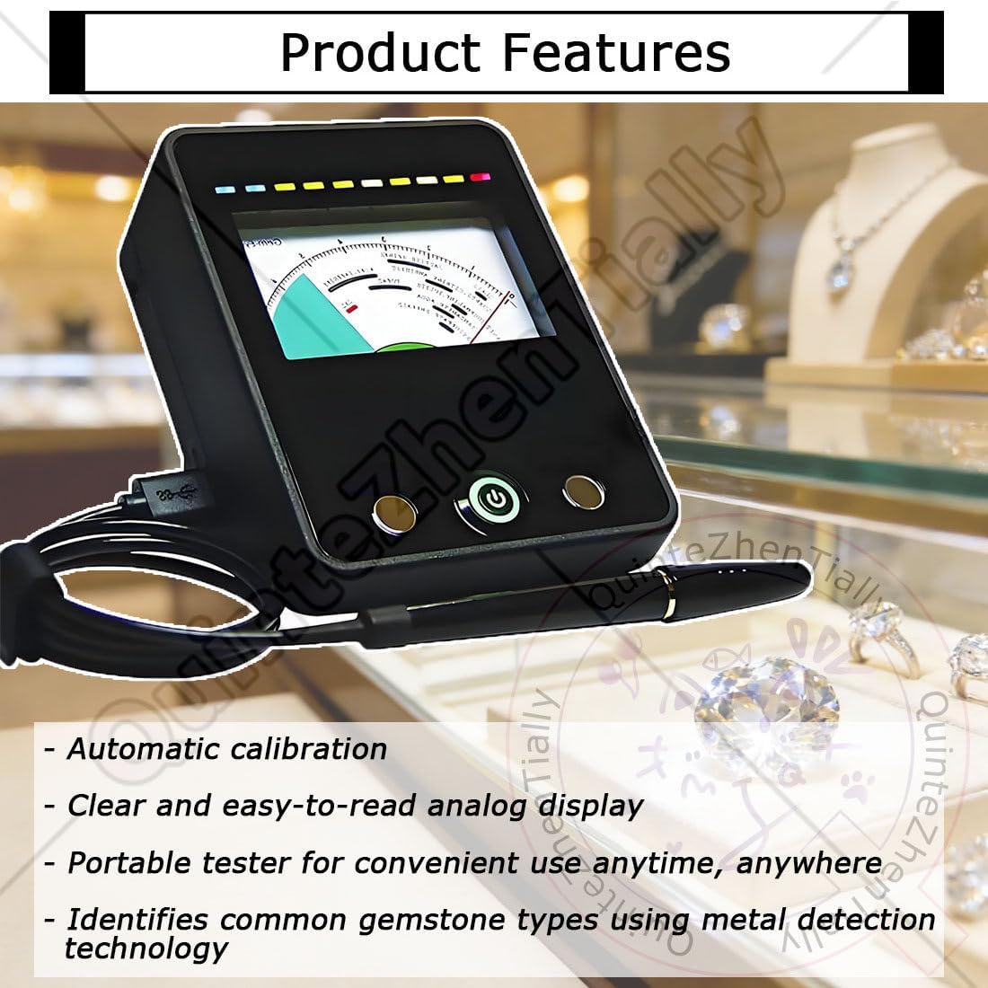High Precision Jewelry Diamond Tester Kit,Diamond Moissanite Tester,with Retractable Probe,Operating Temperature 18°C ​​– 27°C (65°F – 80°F),for Diamonds Appraisal Company
