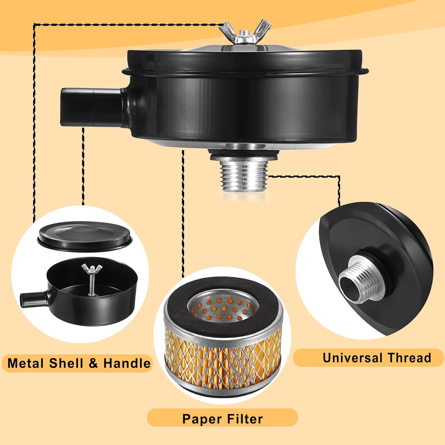 OwnMy 2 Set Air Compressor Silencer with 6 Air Compressor Intake Filters 1/2" Thread 20mm, Belt-Driven Air Compressor Replacement Parts Metal Sound Mufflers Kit for Generators/Blowers