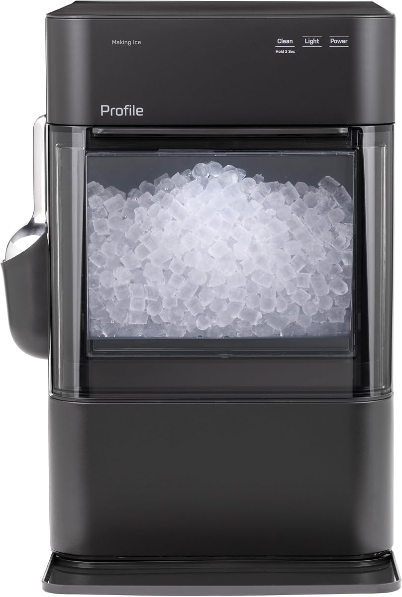 GE Profile Opal 2.0 Ultra Nugget Ice Maker con filtro inhibidor de escala, cuchara incluida, 38 libras en 24 horas, máquina de hielo en pellets con WiFi y conexión inteligente, negro (renovado)