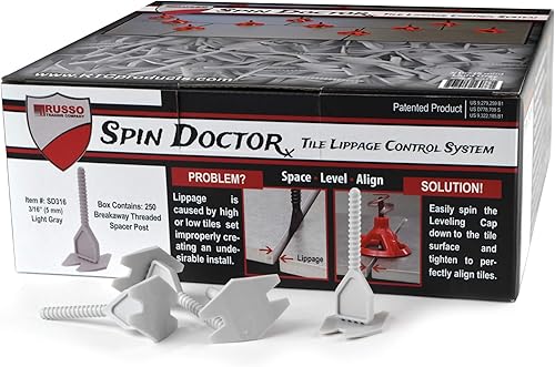 Spin Doctor Sistema de nivelación de azulejos de 316 pulgadas, 250 piezas