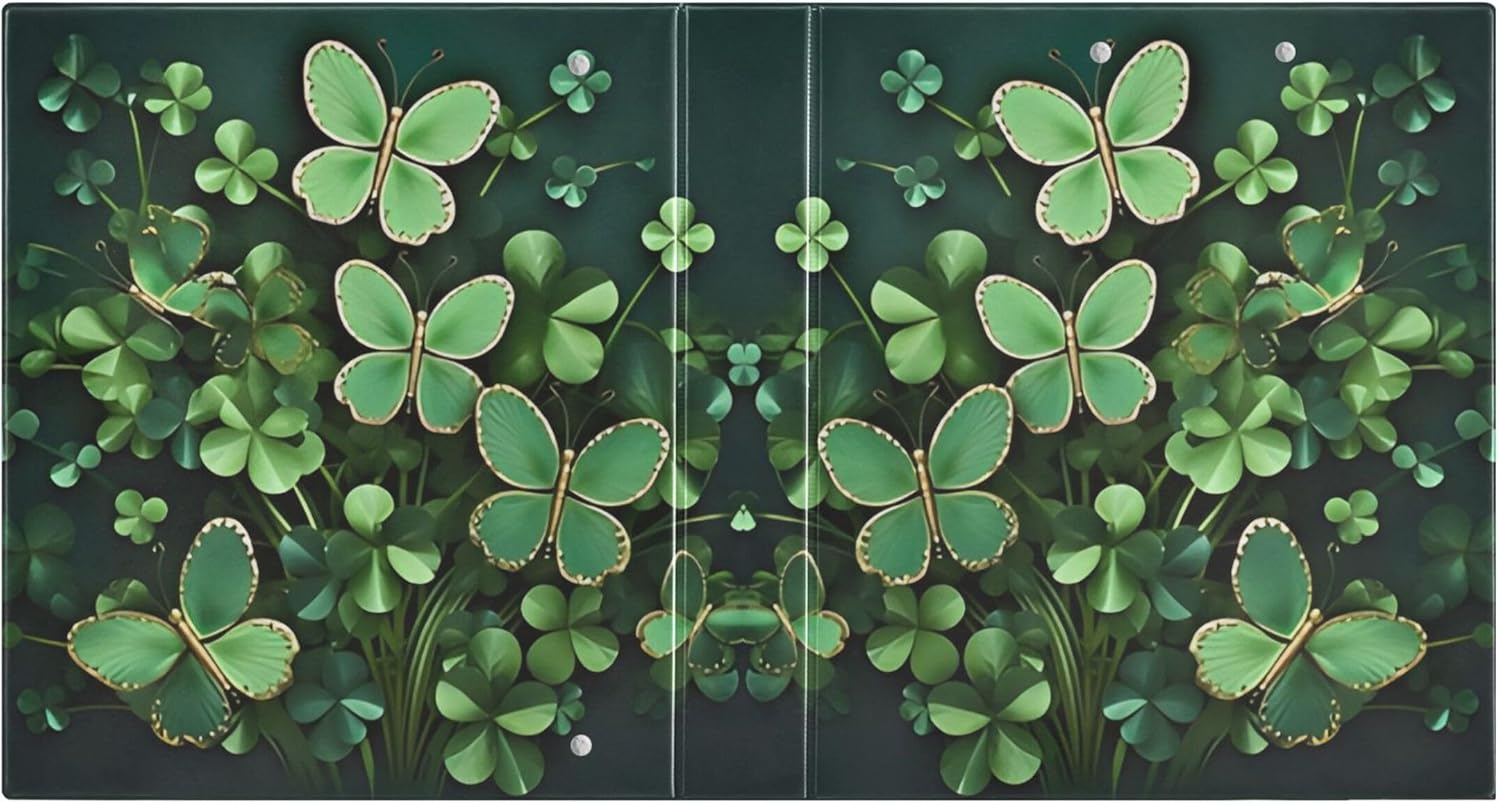 St. Patrick's Day Shamrock 3 Ring Binders, 1.5” Round Ring Binders with Clipboard - Letter Size, 3 Interior PVC Clear Pockets & Anti-Slip Clip for Office School Supplies, 2PCS