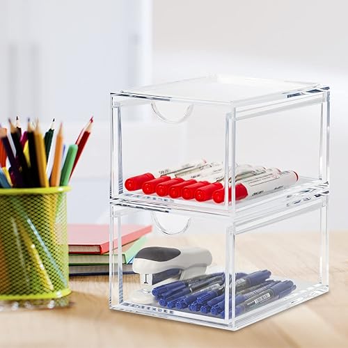 Miniatura 4 de Paquete de 2 cajones organizadores de cosméticos apilables, caja organizadora de maquillaje de acrílico transparente, contenedores de almacenamiento