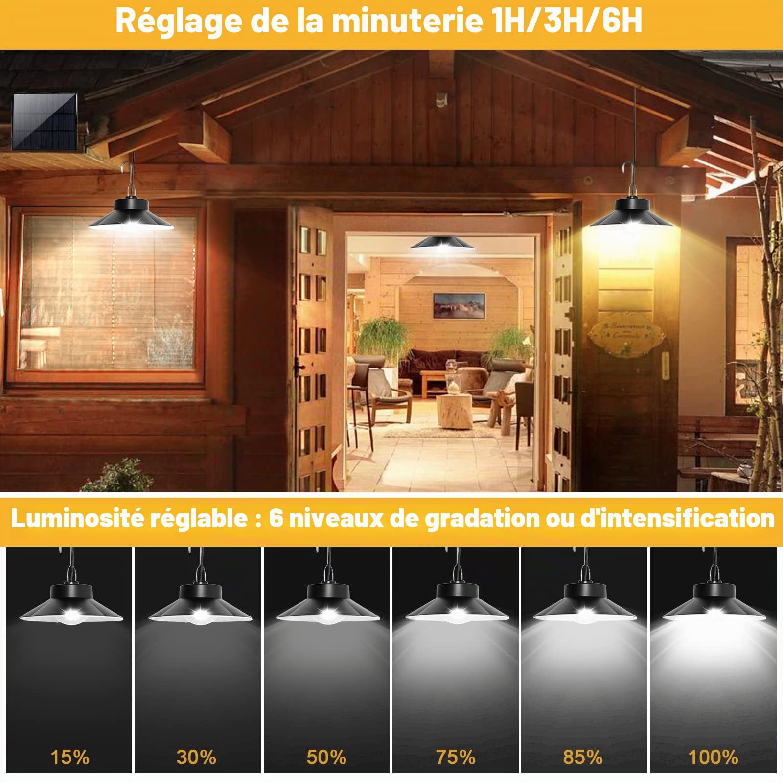 Lampe Solaire Exterieur,Lampe Suspendue Solaire ave Détection Crépusculaire | 3 Température de Couleur Lumière Solaire Intérieure,Lustre Solaire/6 Luminosité/IP65 Étanche pour Jardin/Terrasse-5M