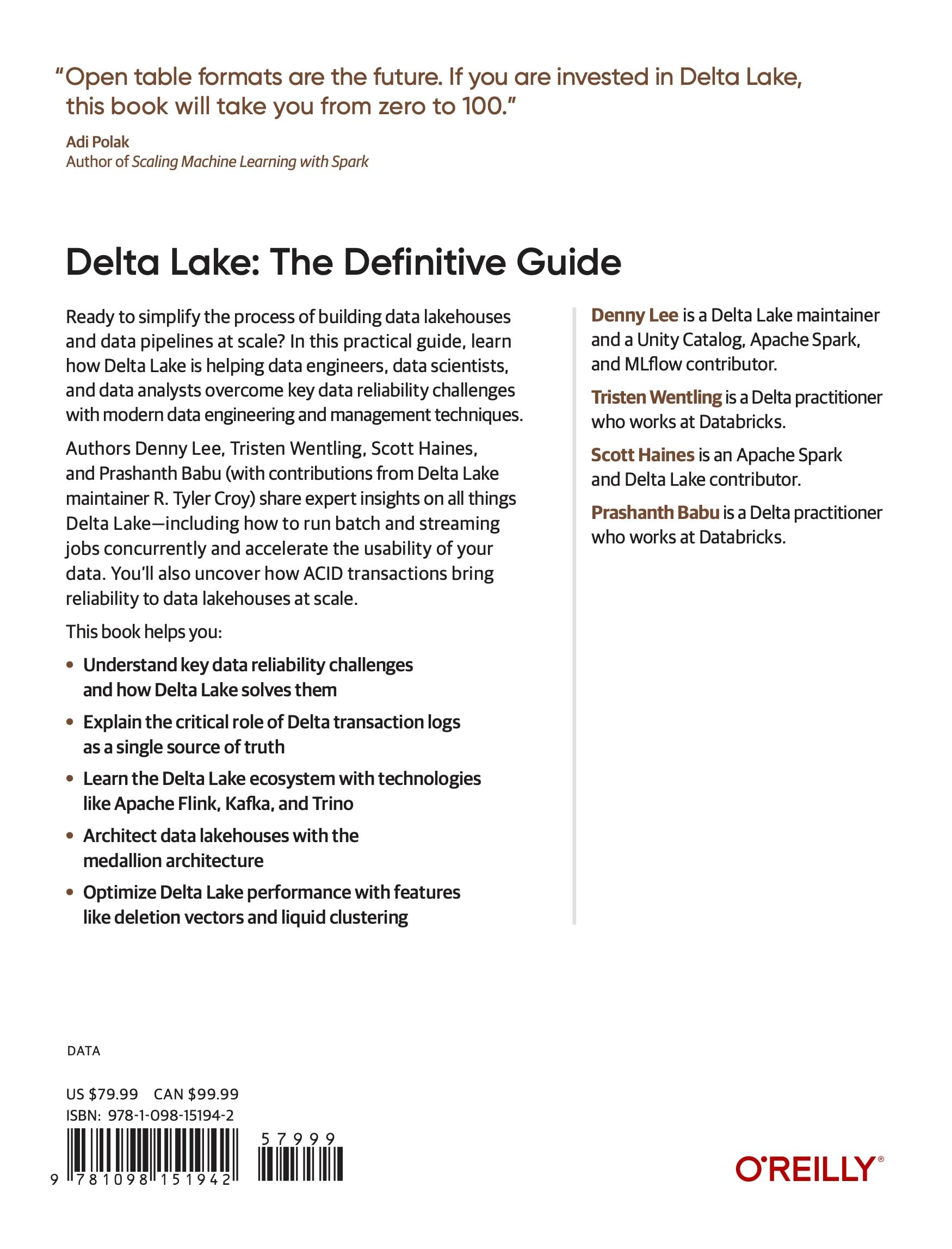 Delta Lake: the Definitive Guide: Modern Data Lakehouse Architectures With Data Lakes